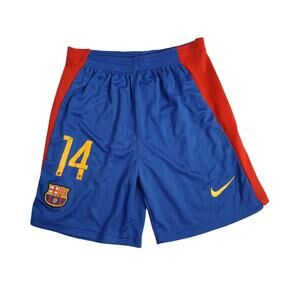 VNTG Nike Barcelona Soccer Shorts Mens Sz 30 Blue Embroider Logo Crest Foootball